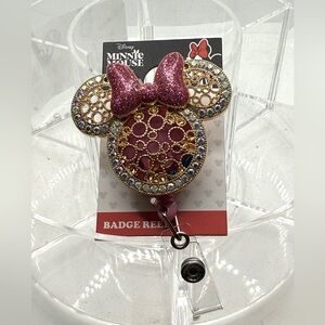 Disney Minnie Mouse Glittery Badge Reel with Pink and Gold